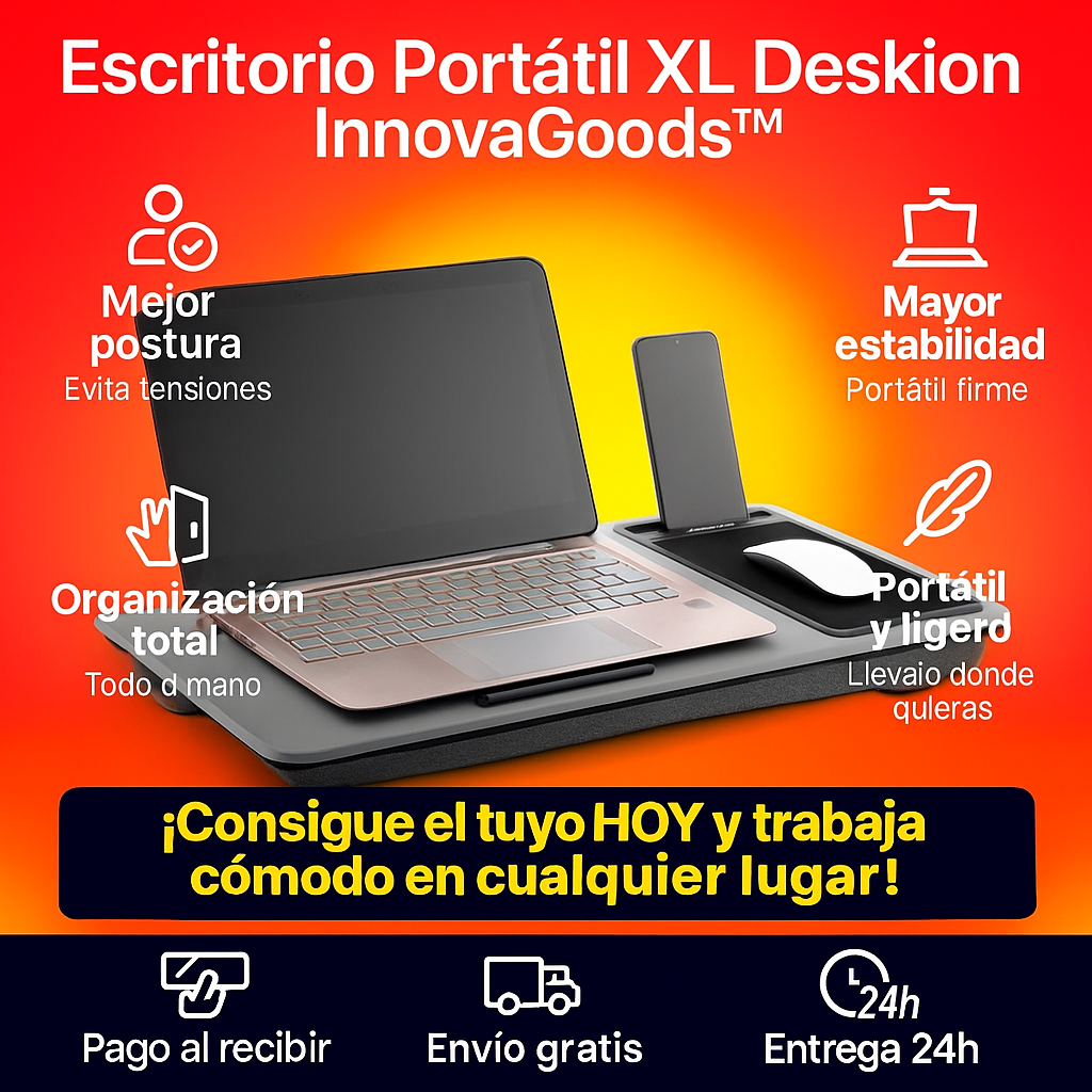 Escritorio Portátil XL Deskion InnovaGoods™ – Comodidad y organización en cualquier lugar