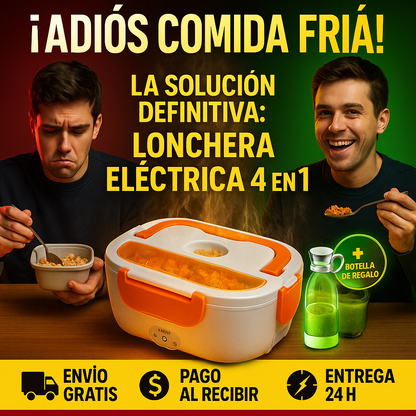 Fiambrera Eléctrica 4 en 1 – Comida Caliente en 30 Min + Botella de Regalo