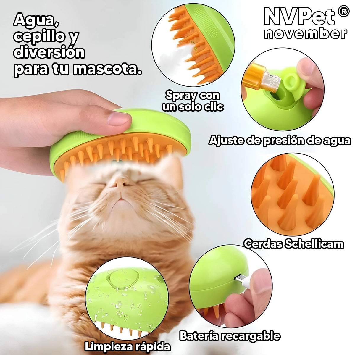 Cepillo masajeador con Vapor para Mascotas NVPet
