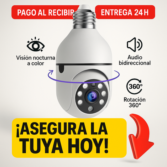 Cámara de Seguridad WiFi 360° en Bombilla con Visión Nocturna y Audio Bidireccional