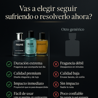 PIDE 1 Y LLÉVATE 3 PERFUMES - FAUVE • BLUE OCEAN • ELEGANT