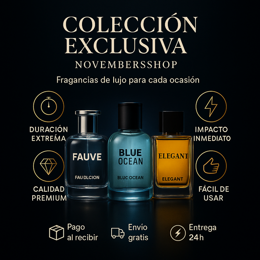 PIDE 1 Y LLÉVATE 3 PERFUMES - FAUVE • BLUE OCEAN • ELEGANT