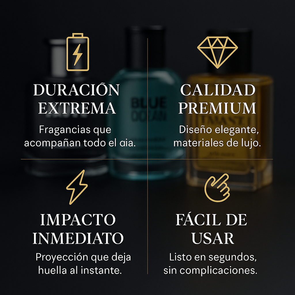 PIDE 1 Y LLÉVATE 3 PERFUMES - FAUVE • BLUE OCEAN • ELEGANT