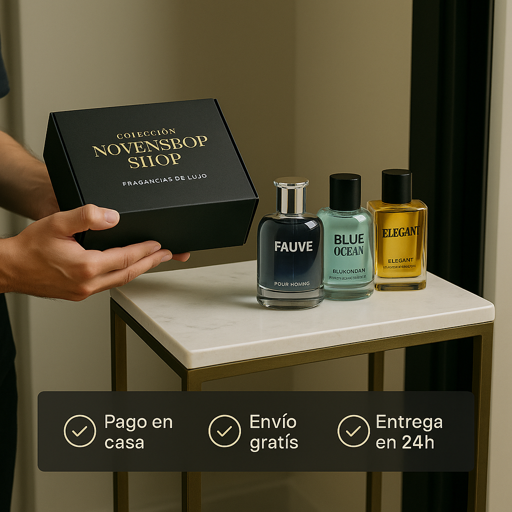 PIDE 1 Y LLÉVATE 3 PERFUMES - FAUVE • BLUE OCEAN • ELEGANT