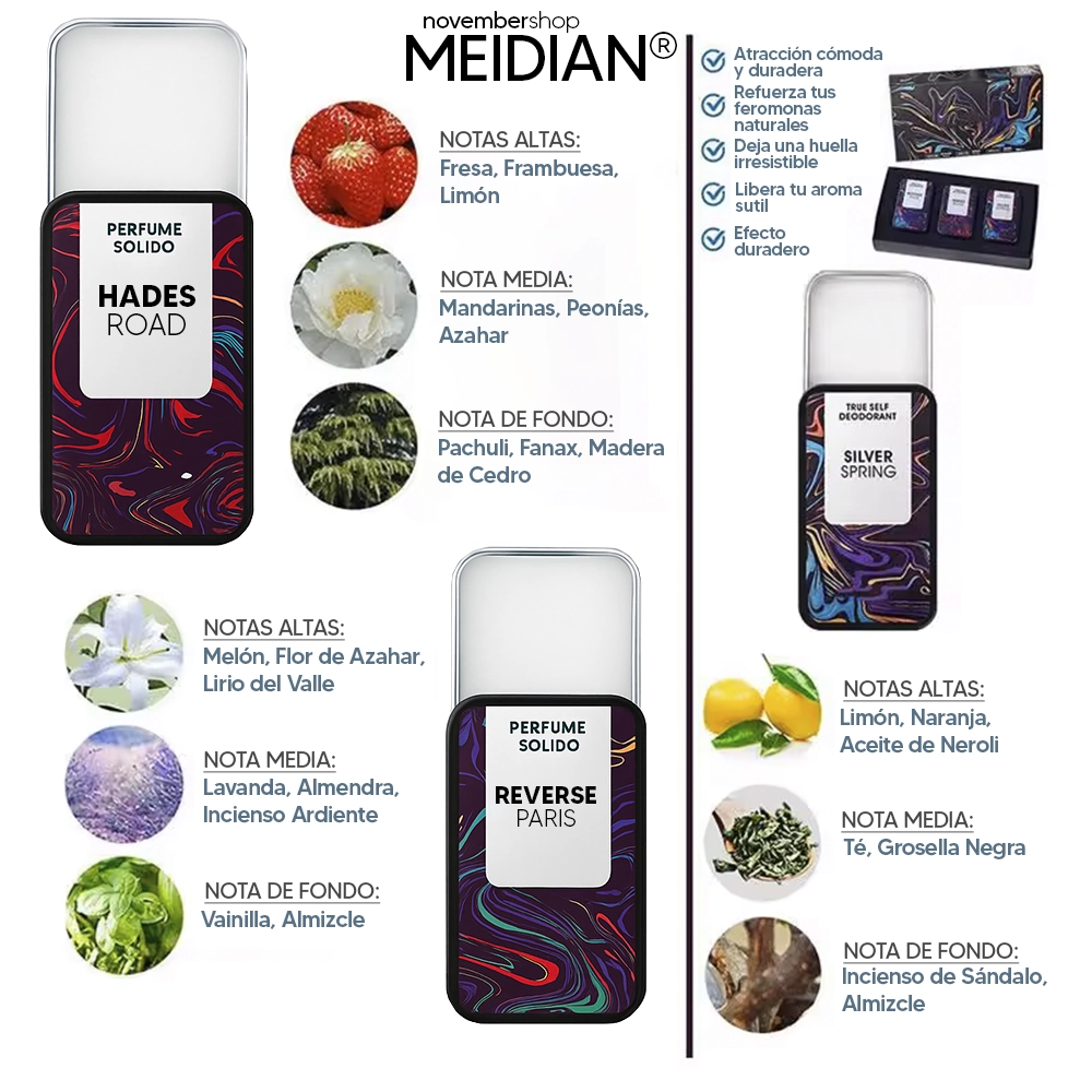 MEIDIAN® - Set 3 Perfumes Sólidos con Feromonas