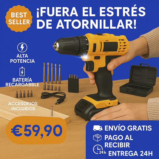 Taladro Inalámbrico 21V con 93 Piezas + Alicate, Cinta Métrica y Más de Regalo (LIQUIDACIÓN POR CIERRE)
