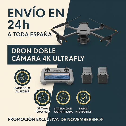 Dron Doble Camara 4k UltraFly + 2 Batería Con Estuche GRATIS