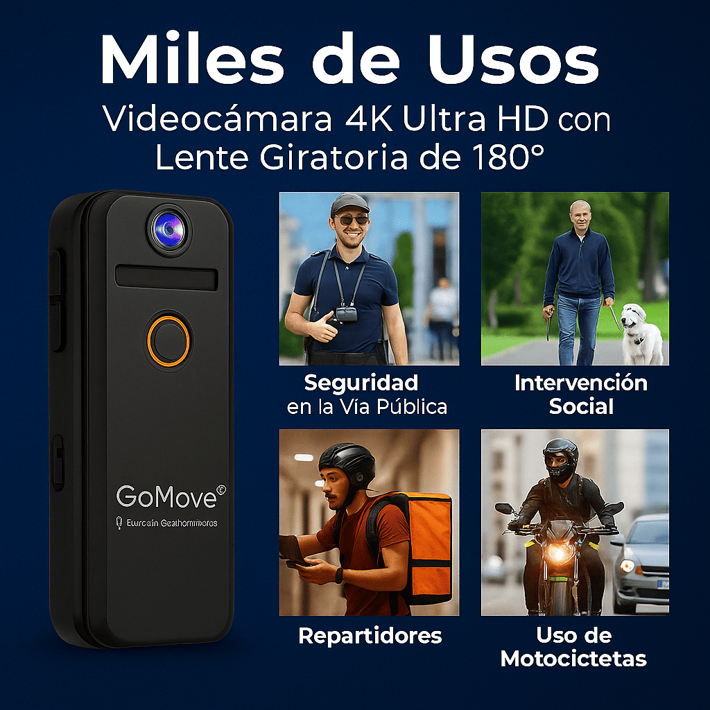 Videocámara 4K Ultra HD con Lente Giratoria de 180° - GoMove© (LIQUIDACION POR CIERRE)