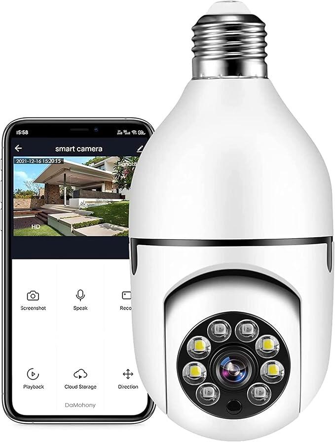 Cámara de Seguridad WiFi 360° en Bombilla con Visión Nocturna y Audio Bidireccional